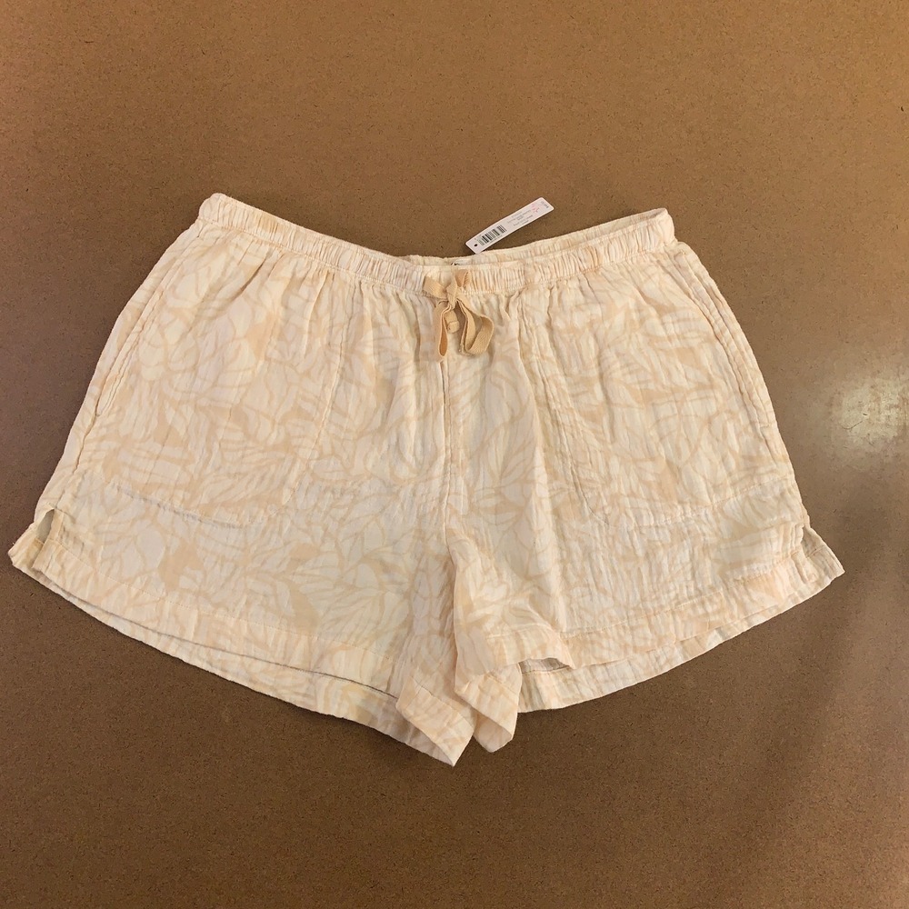 Soma Womens Large Beige Cotton Gauze Printed Palm Leaf Pajama Shorts NWT